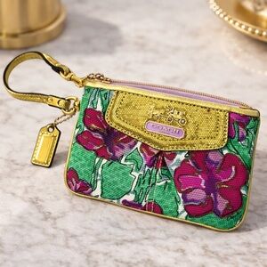 COACH Ashley Iris Collection Wristlet – Floral Print with Gold Accents